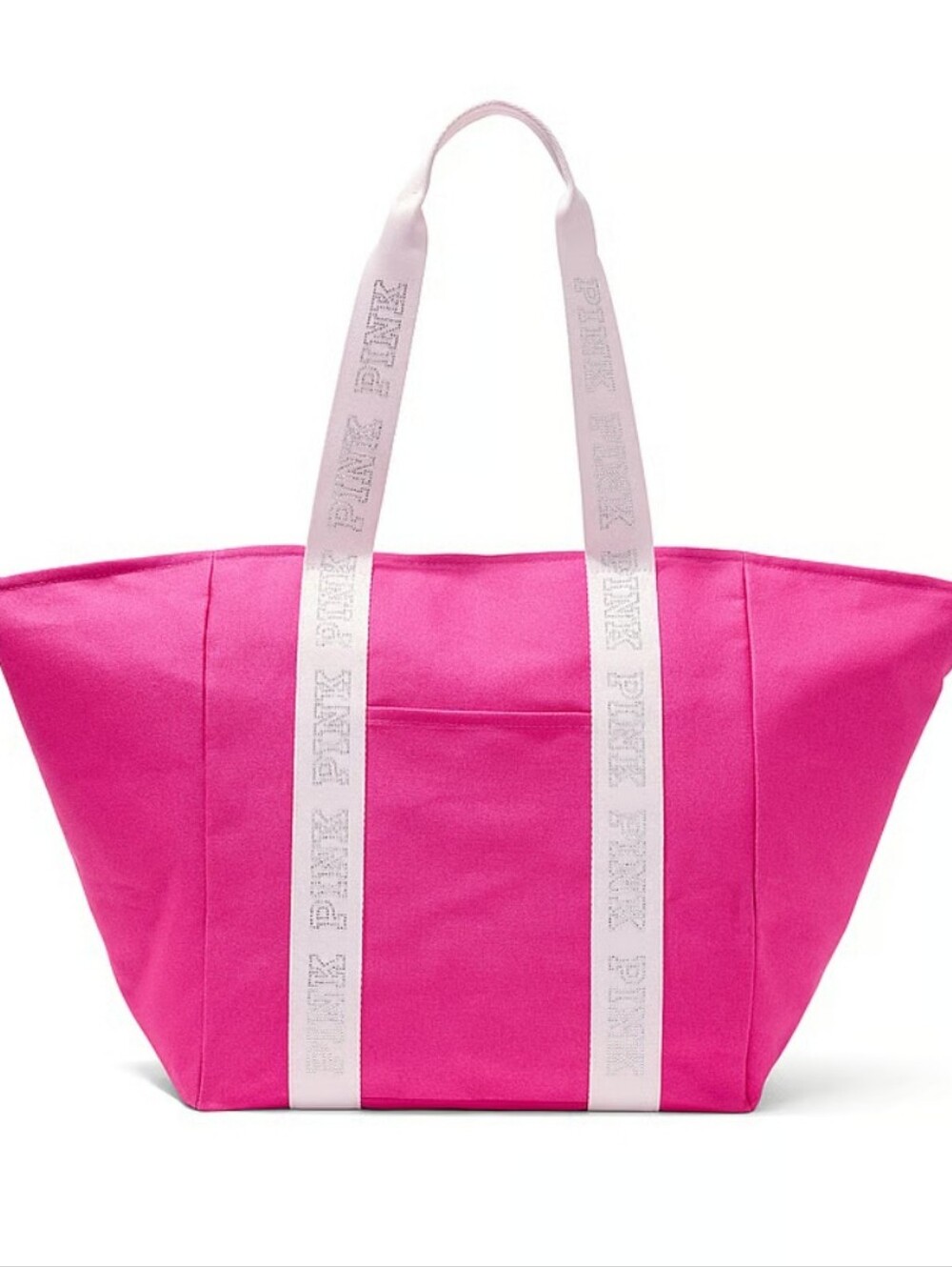 PINK Victoria's Secret Hot Pink Canvas Tote with Light Pink Logo Straps